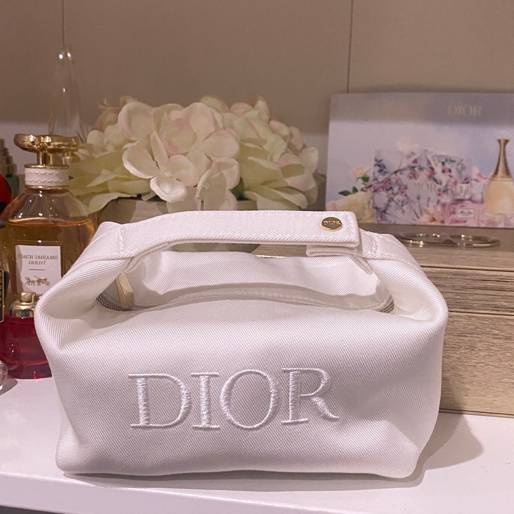 Dior Ivory Cosmetic Bag with Gold Accents